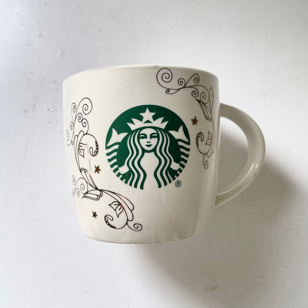 Starbucks Siren Mermaid Fancy Swirl White Ceramic Coffee Mug Tea 14 Ounces